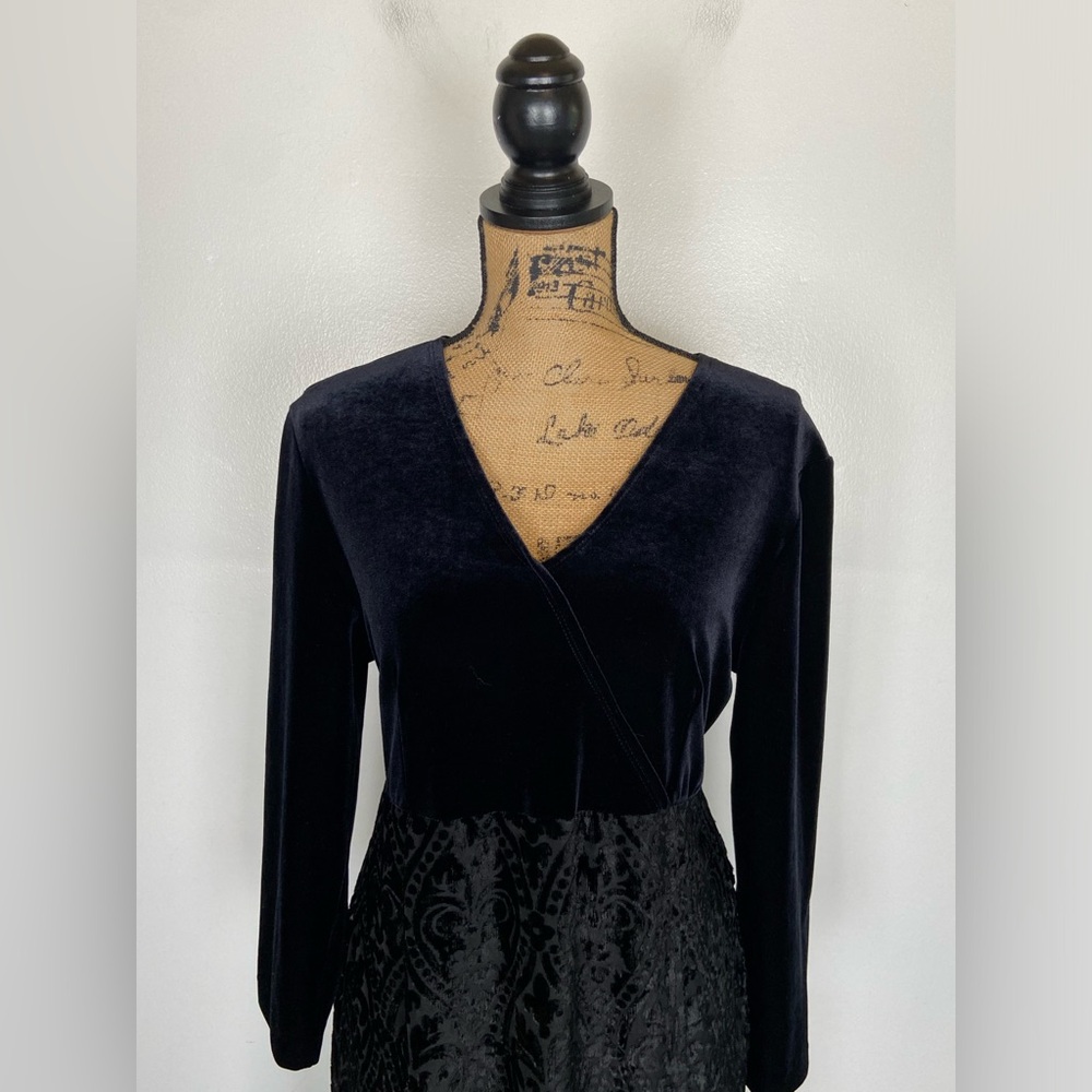 Carole Little Bourn Out Velvet Maxi Dress 10‎ Black Long Sleeves Whimsigoth USA - Picture 2 of 14